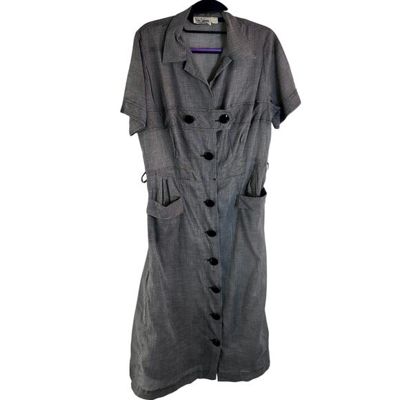 Vintage Bea Young Gingham Cotton Dress 16.5 | Short Sleeve Button Front USA - Picture 1 of 6